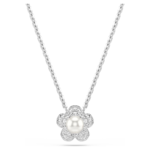 Ariana Grande x Swarovski pendant, Crystal pearl, Round cut, Flower, White, Rhodium plated