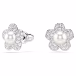 Ariana Grande x Swarovski stud earrings Crystal pearl, Round cut, Flower, White, Rhodium plated - Image 3
