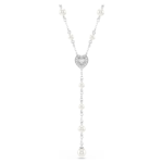 Ariana Grande x Swarovski Y necklace, Mixed cuts, Crystal pearl, Heart, White, Rhodium plated