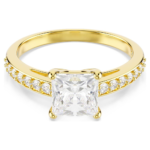 Attract ring, Square cut, Pavé, White, 18K gold finish