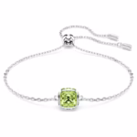 Birthstone bracelet Square cut, August, Green, Rhodium plated