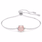 Birthstone bracelet Square cut, June, Pink, Rhodium plated
