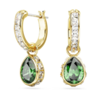 Chroma drop earrings, Pear cut, Green, 18K gold finish