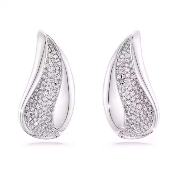 Classica clip earrings Statement, Round cut, White, Sterling silver