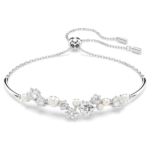 Constella bangle, Crystal pearl, Round cuts, White, Rhodium plated