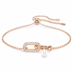 Constella bracelet Crystal pearl, Round cut, White, 18K rose gold finish