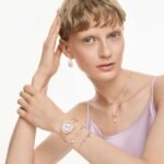 Constella bracelet, Crystal pearl, Round cut, White, 18K rose gold finish - Image 2