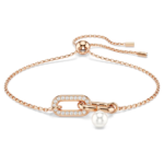 Constella bracelet, Crystal pearl, Round cut, White, 18K rose gold finish