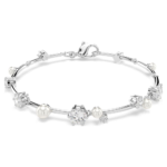 Constella bracelet, Crystal pearl, Round cuts, White, Rhodium plated