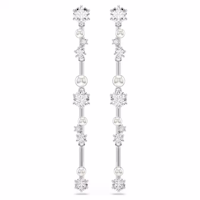 constella-drop-earrings-crystal-pearl-round-cuts-white-rhodium-plated-swarovski-5705614-1 Constella drop earrings Crystal pearl, Round cuts, White, Rhodium plated - Image 1