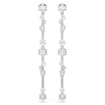 Constella drop earrings, Crystal pearl, Round cuts, White, Rhodium plated