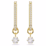 Constella drop earrings Round cut, White, 18K gold finish