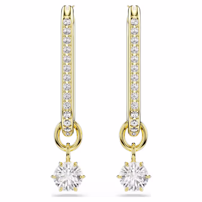 Constella drop earrings Round cut, White, 18K gold finish