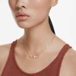 Constella necklace, Crystal pearl, Round cuts, White, 18K rose gold finish - Image 2