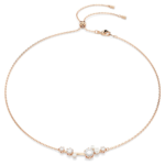 Constella necklace, Crystal pearl, Round cuts, White, 18K rose gold finish