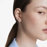 Constella stud earrings, Round cut, White, Rhodium plated - Image 2