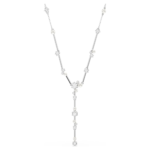 Constella Y necklace, Crystal pearl, Round cuts, White, Rhodium plated
