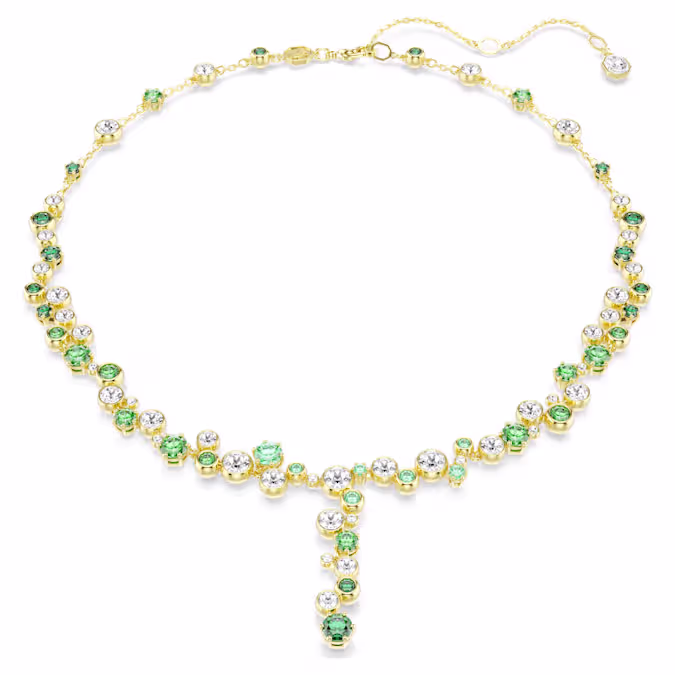 Constella Y necklace Mixed cuts, Green, 18K gold finish