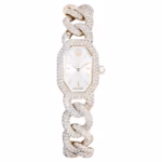 Dextera chain watch Swiss Made, Crystal bracelet, White, Champagne gold-tone finish