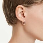 Dextera hoop earrings, Octagon shape, Round cut, Small, White, 18K rose gold finish - Image 2