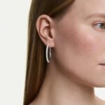 Dextera hoop earrings, Round cut, White, Rhodium plated - Image 2