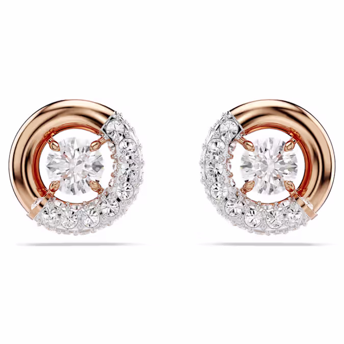 Dextera stud earrings Round cut, White, 18K rose gold finish
