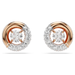 Dextera stud earrings, Round cut, White, 18K rose gold finish