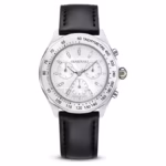 Dextera tachymetre watch Swiss Made, Leather strap, Silver Tone, Stainless steel