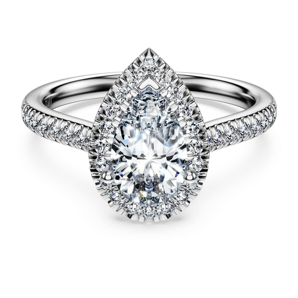 eternity-halo-solitaire-ring-lab-grown-diamonds-1.3-ct-tw-pear-shape-18k-white-gold-swarovski-5702177 Eternity halo solitaire ring, Lab-grown diamonds 1.3 ct tw, Pear shape, 18K white gold - Image 1