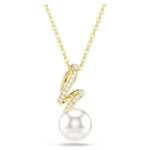 Gabriella pendant, Crystal pearl, Round cut, White, 18K gold finish