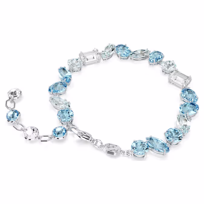 Gema bracelet Mixed cuts, Blue, Rhodium plated