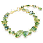 Gema bracelet, Mixed cuts, Green, 18K gold finish
