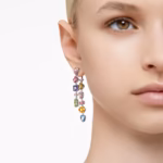 Gema drop earrings Asymmetrical design, Mixed cuts, Long, Multicoloured, Rhodium plated - Image 7