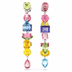 Gema drop earrings Asymmetrical design, Mixed cuts, Long, Multicoloured, Rhodium plated - Image 3