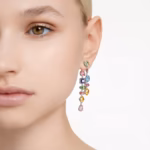 Gema drop earrings Asymmetrical design, Mixed cuts, Long, Multicoloured, Rhodium plated - Image 6