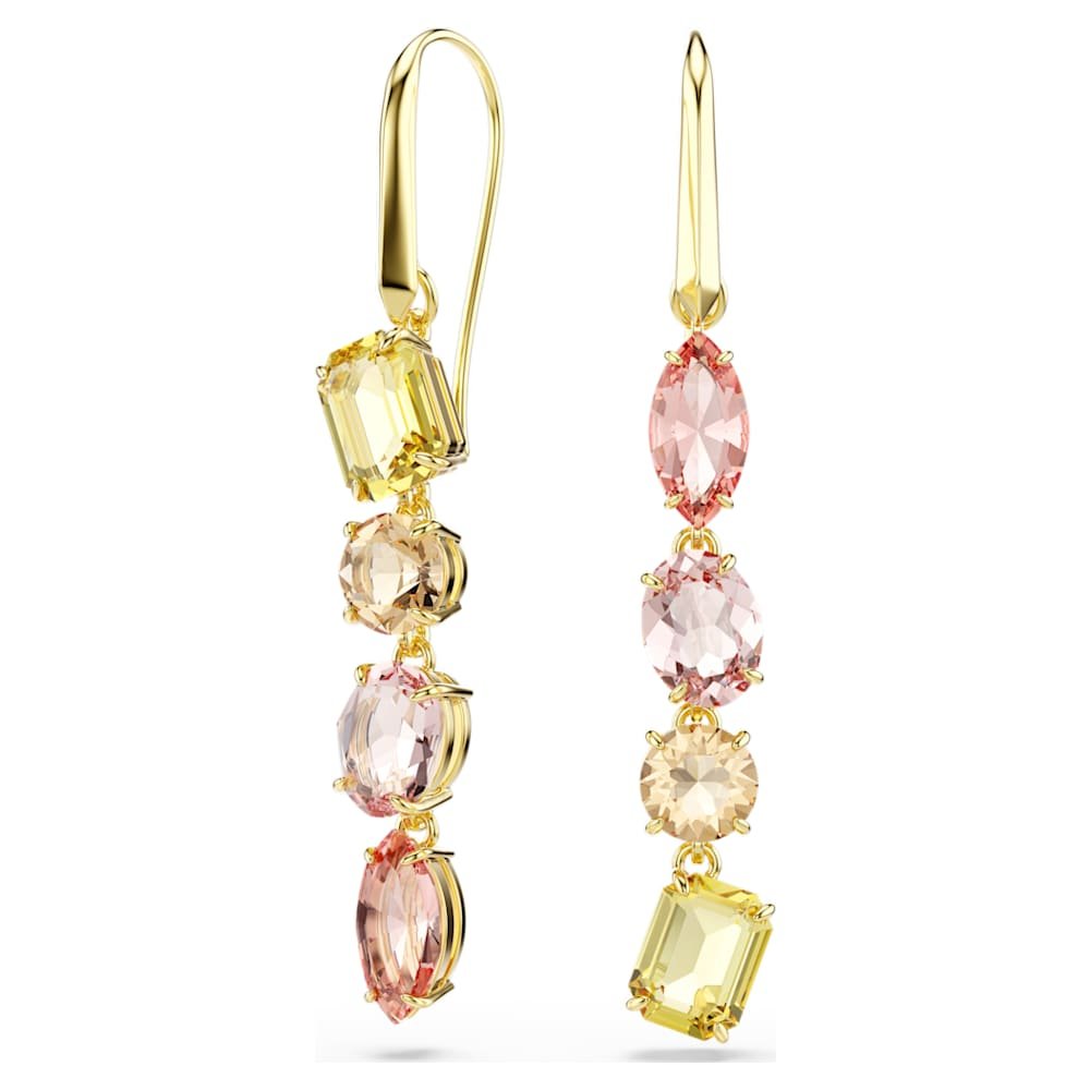 gema-drop-earrings-asymmetrical-design-mixed-cuts-pink-18k-gold-finish-swarovski-5737454 Gema drop earrings, Asymmetrical design, Mixed cuts, Pink, 18K gold finish - Image 1