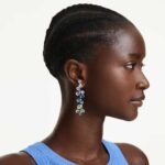 Gema drop earrings, Mixed cuts, Chandelier, Long, Multicoloured, 18K gold finish - Image 2