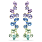 Gema drop earrings, Mixed cuts, Chandelier, Long, Multicoloured, 18K gold finish