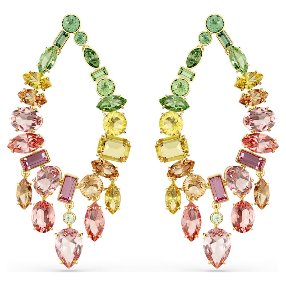 gema-drop-earrings-mixed-cuts-chandelier-multicoloured-18k-gold-finish-swarovski-5737445 Gema drop earrings, Mixed cuts, Chandelier, Multicoloured, 18K gold finish - Image 1