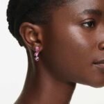 Gema drop earrings, Mixed cuts, Pink, Rhodium plated - Image 2