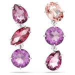 Gema drop earrings, Mixed cuts, Pink, Rhodium plated