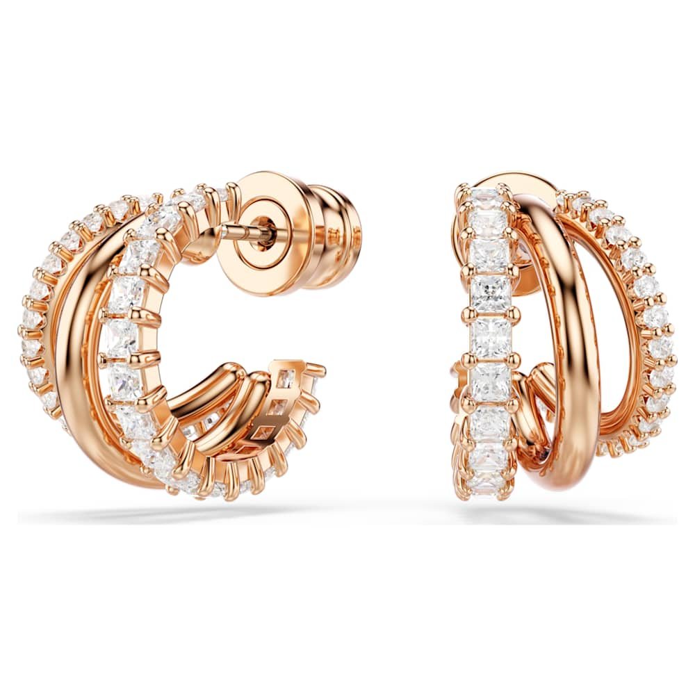hyperbola-hoop-earrings-mixed-cuts-mini-white-18k-rose-gold-finish-swarovski-5698702 Hyperbola hoop earrings, Mixed cuts, Mini, White, 18K rose gold finish - Image 1
