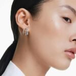 Hyperbola hoop earrings, Mixed cuts, Mini, White, Mixed metal finish - Image 2