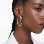 Hyperbola hoop earrings, Round cut, Medium, White, Mixed metal finish - Image 2