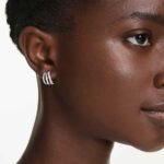 Hyperbola hoop earrings, Round cut, Mini, White, Rhodium plated - Image 2