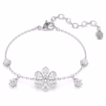 Idyllia bracelet Mixed cuts, Snowflake, White, Rhodium plated