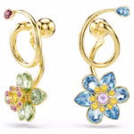 Idyllia drop earrings Asymmetrical design, Mixed cuts, Flower, Multicoloured, 18K gold finish - Image 2
