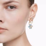 Idyllia drop earrings Asymmetrical design, Mixed cuts, Flower, Multicoloured, 18K gold finish - Image 6