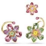 Idyllia ear cuff Set (3), Asymmetrical design, Mixed cuts, Flower, Multicoloured, 18K gold finish - Image 2
