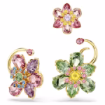 Idyllia ear cuff Set (3), Asymmetrical design, Mixed cuts, Flower, Multicoloured, 18K gold finish - Image 3